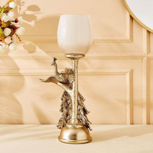 Peacock Glass Candle Holder – Elegant Home Décor Centerpiece & Festive Gifting
