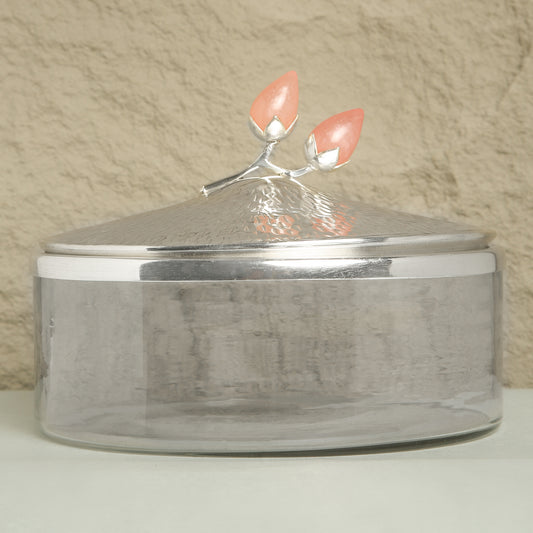Glass Dry Fruit Storage Box with Floral Lid – Elegant Table Organizer | 6 inch