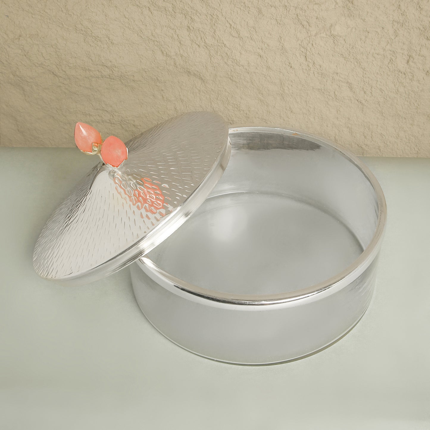 Glass Dry Fruit Storage Box with Floral Lid – Elegant Table Organizer | 6 inch