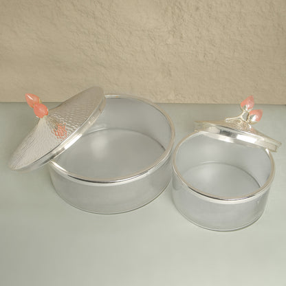 Glass Dry Fruit Storage Box with Floral Lid – Elegant Table Organizer | 6 inch