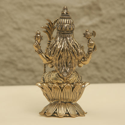 Brass Goddess Lakshmi Idol – Antique Finish Hindu Statue for Puja, Home Temple &amp; Décor