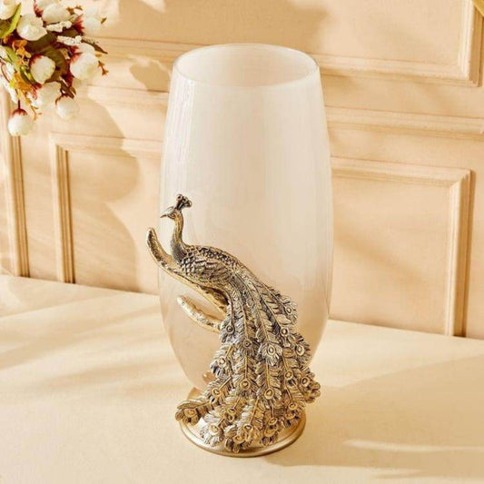Peacock Glass Hurricane Candle Holder – Decorative Home Décor & Festive Centerpiece
