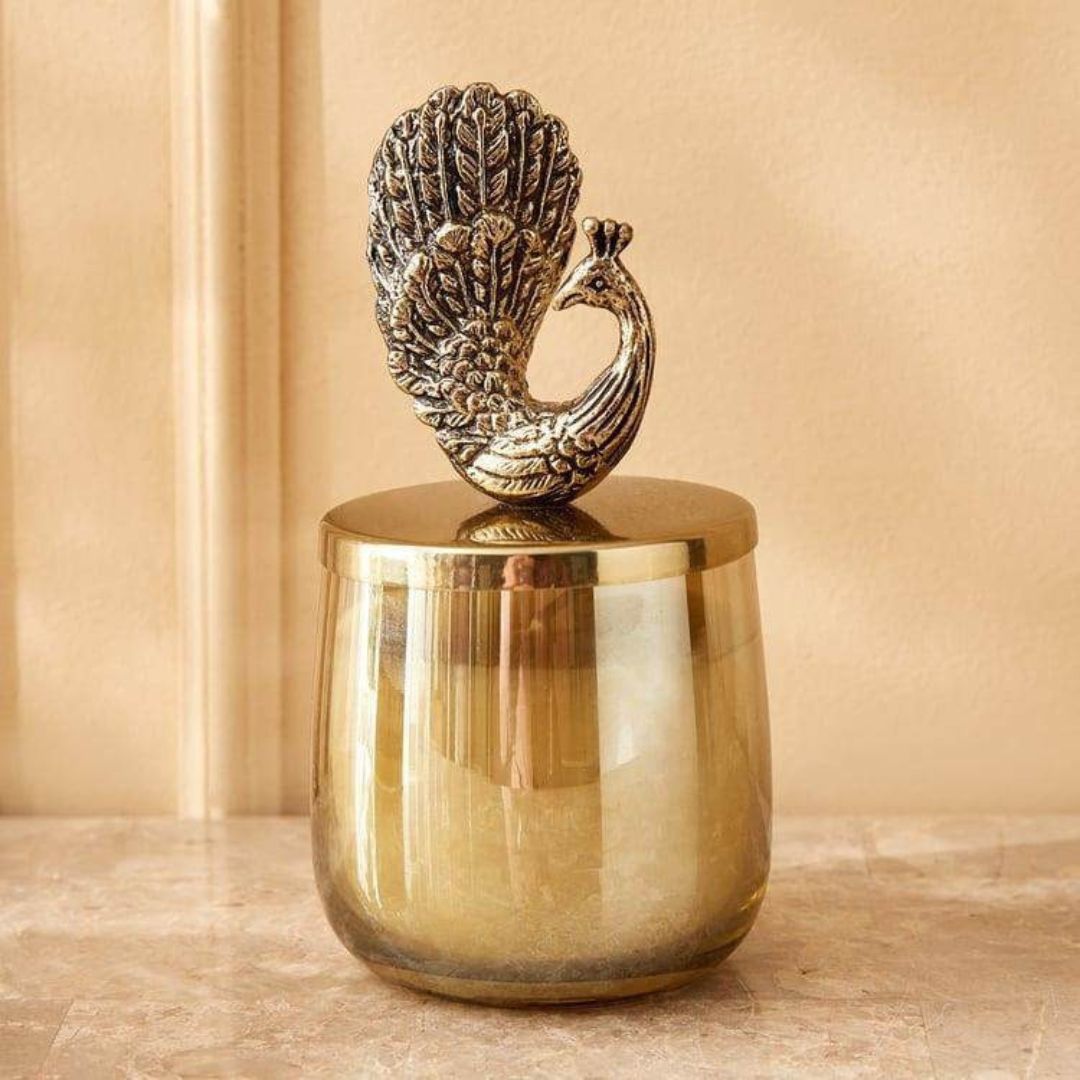 Peacock Glass Candle Holder – Elegant Home Décor & Festive Centerpiece