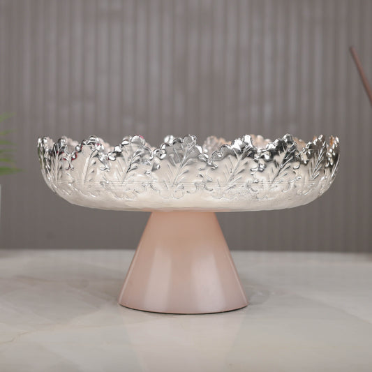 Resin Pink Leaf Platter with Decorative Stand – Elegant Table Accent | 5 inch