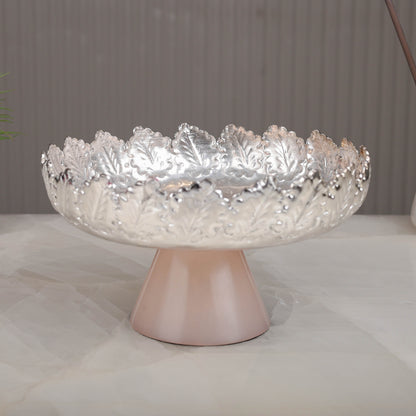 Resin Pink Leaf Platter with Decorative Stand – Elegant Table Accent | 5 inch
