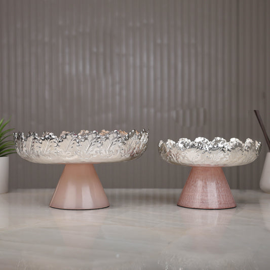 Resin Pink Leaf Platter with Decorative Stand – Elegant Table Accent | 4.75 inch