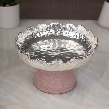 Resin Pink Leaf Platter with Decorative Stand – Elegant Table Accent | 4.75 inch
