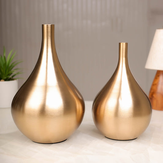 Golden Teardrop Brass Vase – Minimalist Luxe Decor Accent | 10 inch