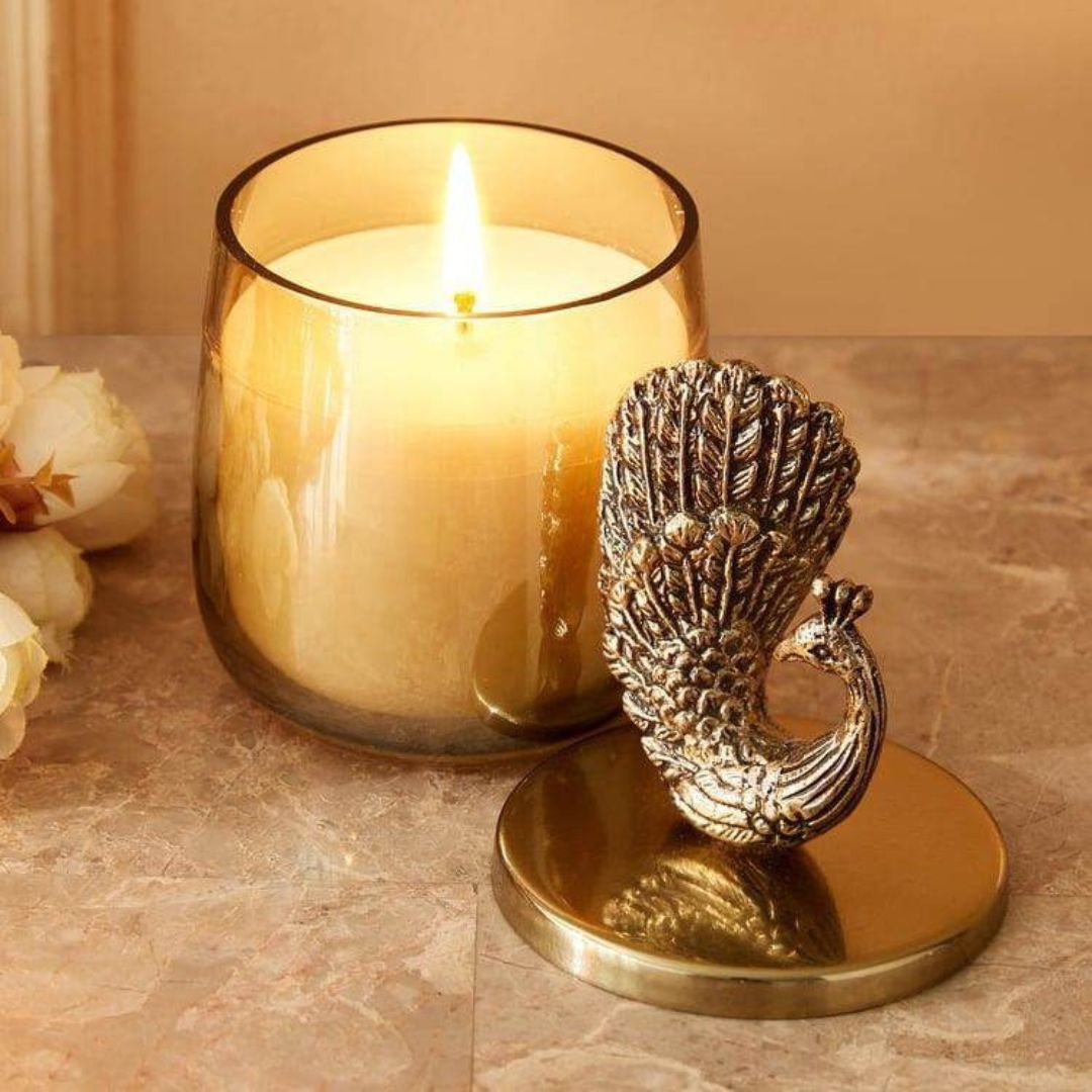 Peacock Glass Candle Holder – Elegant Home Décor & Festive Centerpiece