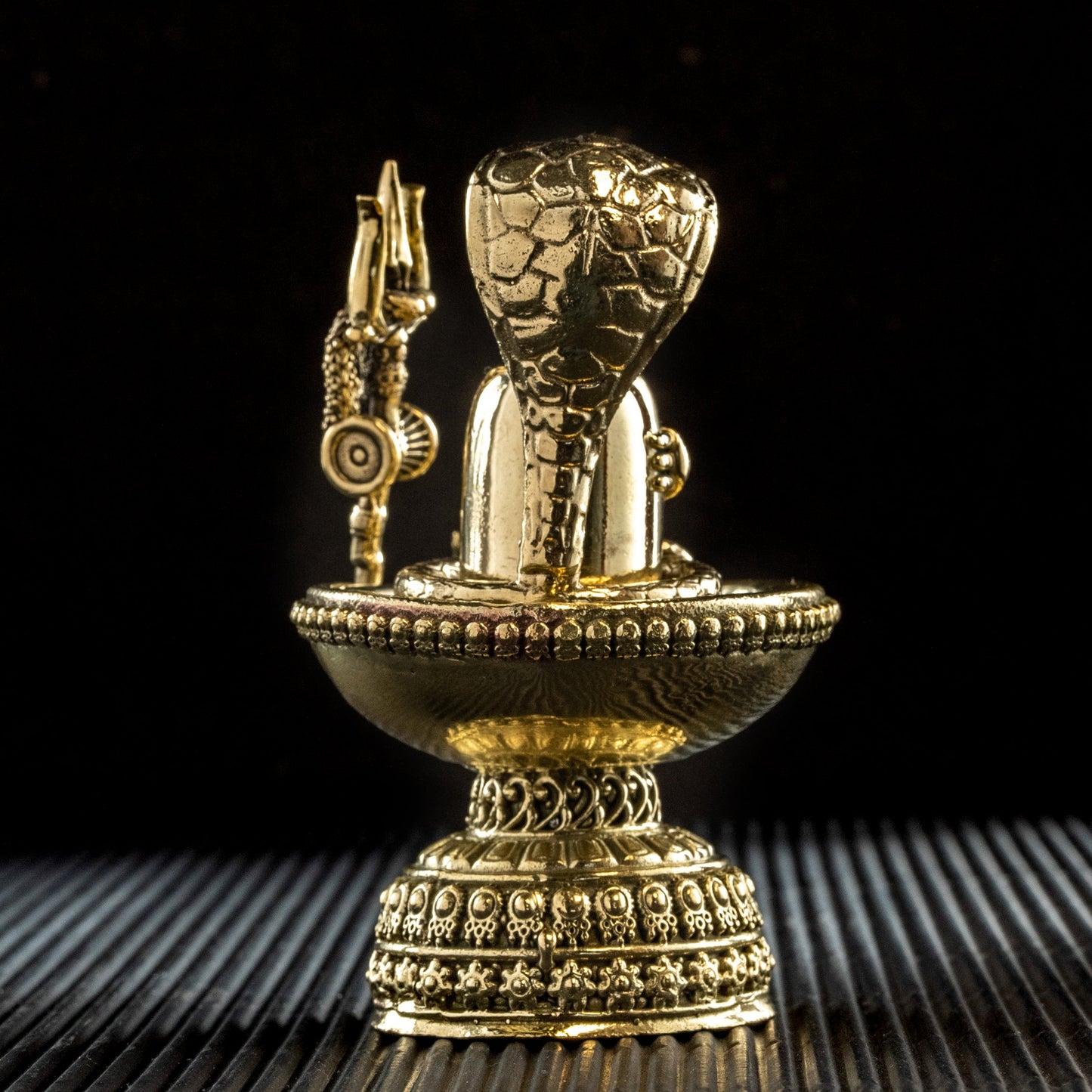 Small Brass Nandi Mukh Shivalinga with Protecting Naag and Trishul