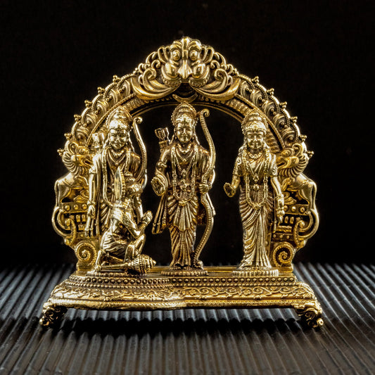 Superfine Brass Ram Darbar Idol – Antique-Finish Ram Sita Laxman Hanuman Statue for Home Temple & Festive Décor