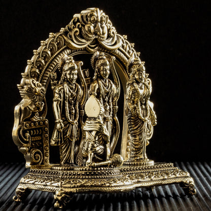 Superfine Brass Ram Darbar Idol – Antique-Finish Ram Sita Laxman Hanuman Statue for Home Temple & Festive Décor