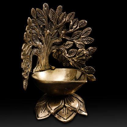 Brass Tree of Diya – Antique Finish Tree-Inspired Oil Lamp for Home Decor, Puja & Gifting