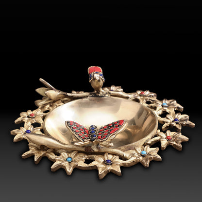 Traditional Handcrafted Brass Butterfly Urli Bowl – Decorative Indian Vessel for Floating Flowers & Festive Decor