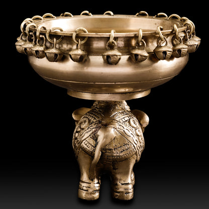 Handcrafted Brass Elephant Urli Bowl with Bells – Traditional Indian Festive Décor for Home & Temple