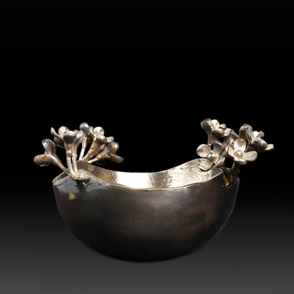 Elegant Hand-Hammered Stainless Steel Bowls with Brass Floral Vine – Decorative Tabletop & Gifting Accent
