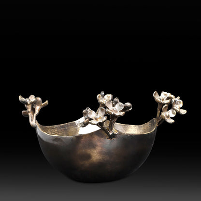 Elegant Hand-Hammered Stainless Steel Bowls with Brass Floral Vine – Decorative Tabletop & Gifting Accent