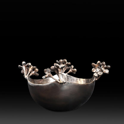 Elegant Hand-Hammered Stainless Steel Bowls with Brass Floral Vine – Decorative Tabletop & Gifting Accent