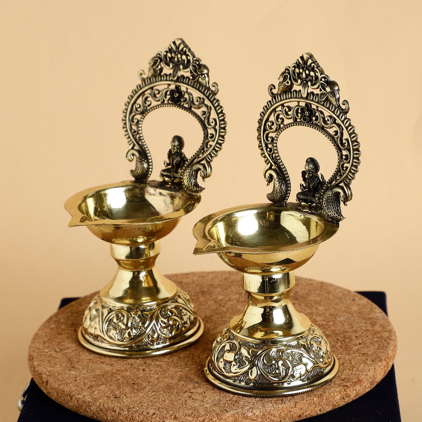 Brass Lakshmi Diya with Swan Motif & Kirtimukha Arch – Handcrafted Antique Oil Lamp for Pooja & Festive Décor