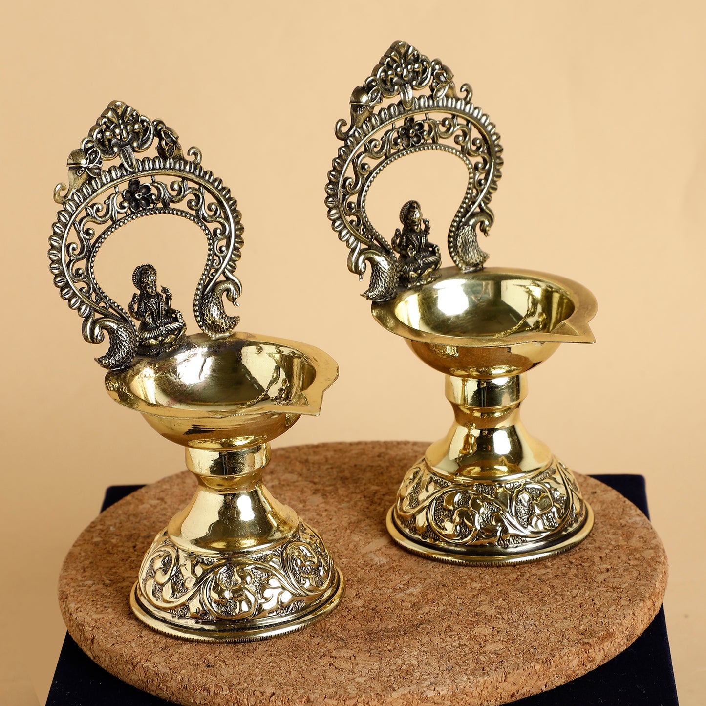 Brass Lakshmi Diya with Swan Motif & Kirtimukha Arch – Handcrafted Antique Oil Lamp for Pooja & Festive Décor