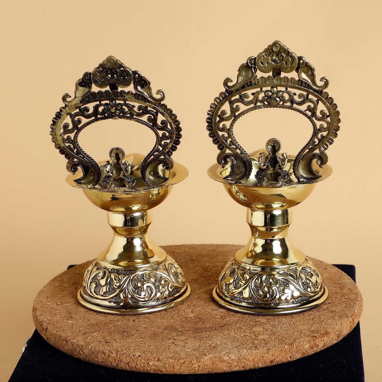 Brass Lakshmi Diya with Swan Motif & Kirtimukha Arch – Handcrafted Antique Oil Lamp for Pooja & Festive Décor