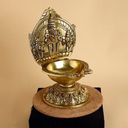 Brass Shank Chakra Diya Stand – Antique Finish Traditional Oil Lamp for Puja Room & Home Décor