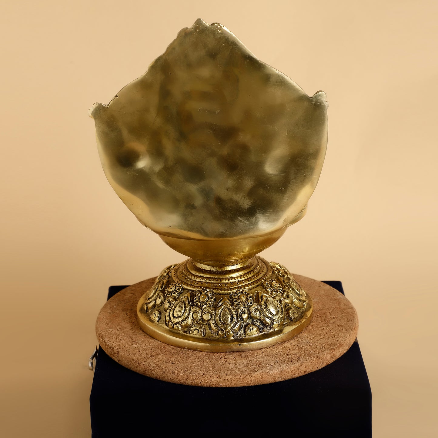 Brass Shank Chakra Diya Stand – Antique Finish Traditional Oil Lamp for Puja Room & Home Décor