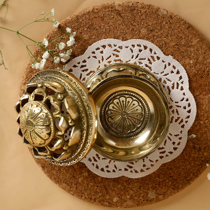 Antique Brass Lotus Dhoop Burner – Handcrafted Incense Holder with Openwork Floral Design for Pooja & Return Gifting