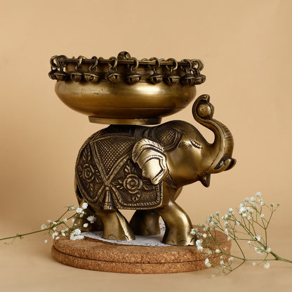 Traditional Handcrafted Brass Elephant Urli Bowl – Indian Decorative Vessel for Vaastu & Festive Home Décor