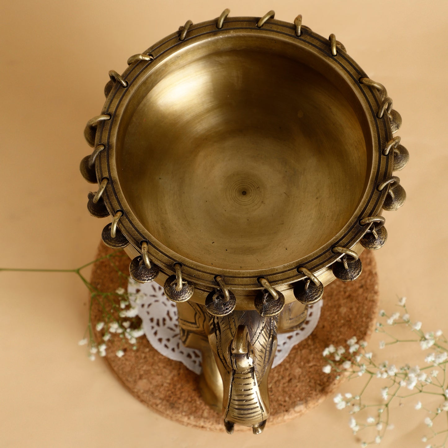 Traditional Handcrafted Brass Elephant Urli Bowl – Indian Decorative Vessel for Vaastu & Festive Home Décor