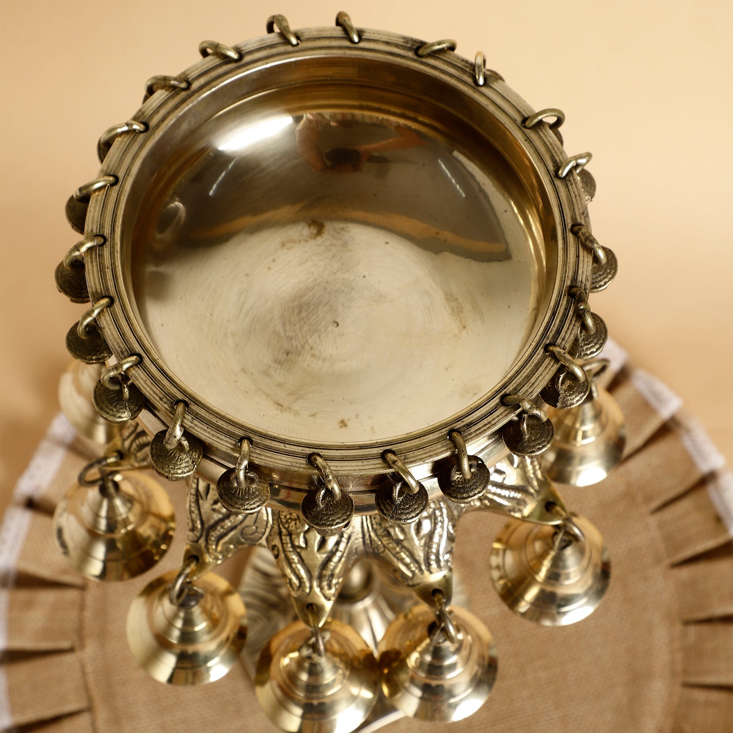 Tall Antique Brass Urli Bowl – Handcrafted Decorative Vessel for Floral & Festive Arrangements
