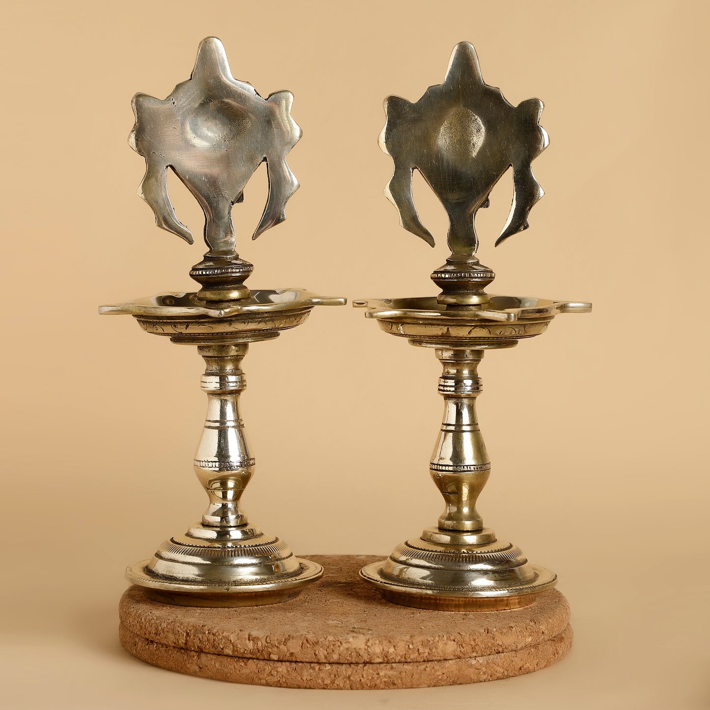 Brass Shankh Design Panchmukhi Diya – Five-Wick Oil Lamp for Pooja & Festive Décor