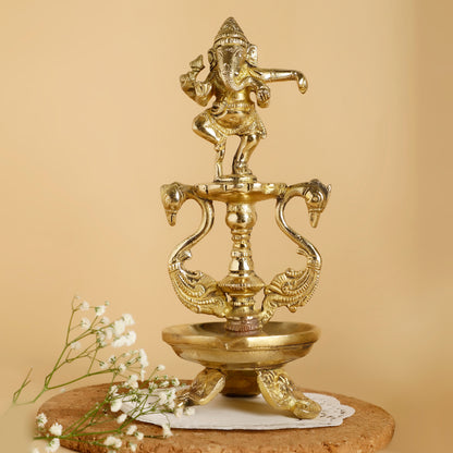 Brass Dancing Ganesh Diya with Base – Decorative Oil Lamp for Pooja & Festive Decor