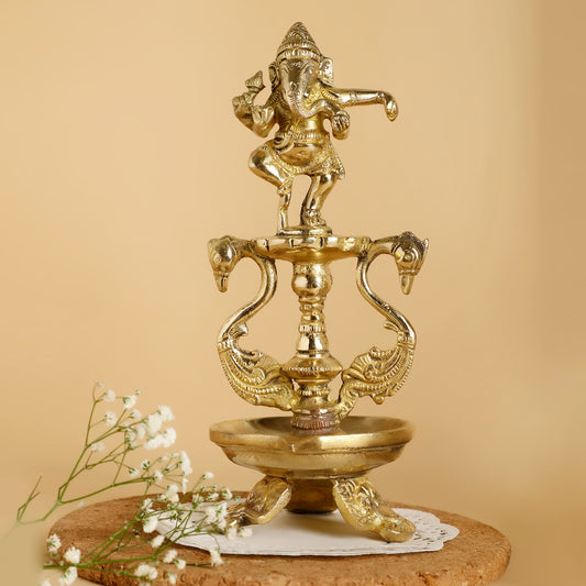 Brass Dancing Ganesh Diya with Base – Decorative Oil Lamp for Pooja & Festive Decor