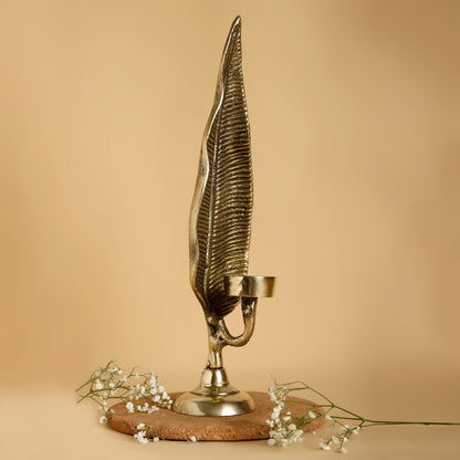 Brass Leaf Diya Holder – Handcrafted Tall Tealight Stand for Diwali, Pooja & Home Décor