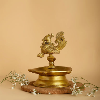 Brass Hamsa Deepam – Traditional South Indian Oil Lamp with Divine Bird Motif