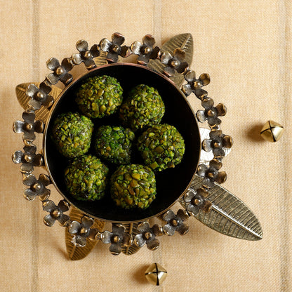 Handcrafted Brass Pedestal Bowl with Leaf Base – Ethnic Floral Serveware & Pooja Decor Centerpiece