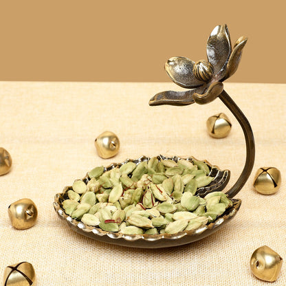 Handcrafted Brass Dry Fruit Bowl with Flower Handle – Ethnic Serveware for Pooja & Festive Gifting