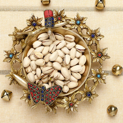 Handcrafted Brass Bird Dry Fruit Bowl – Decorative Floral Serving Dish for Festive Décor & Gifting